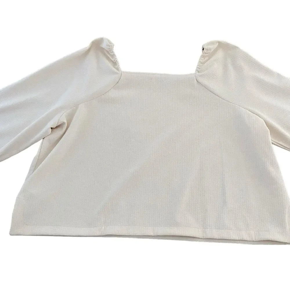 Madewell Women's 4X Plus‎ Size Crepe Square Neck Puff Sleeve Top Cream Read